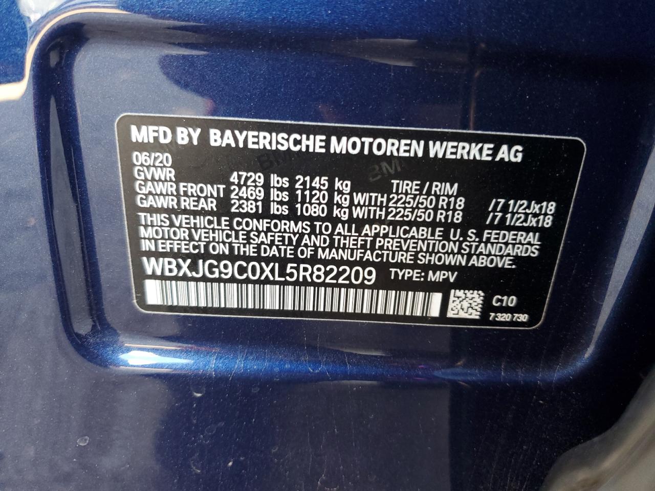 2020 BMW X1 xDrive28I VIN: WBXJG9C0XL5R82209 Lot: 86749265