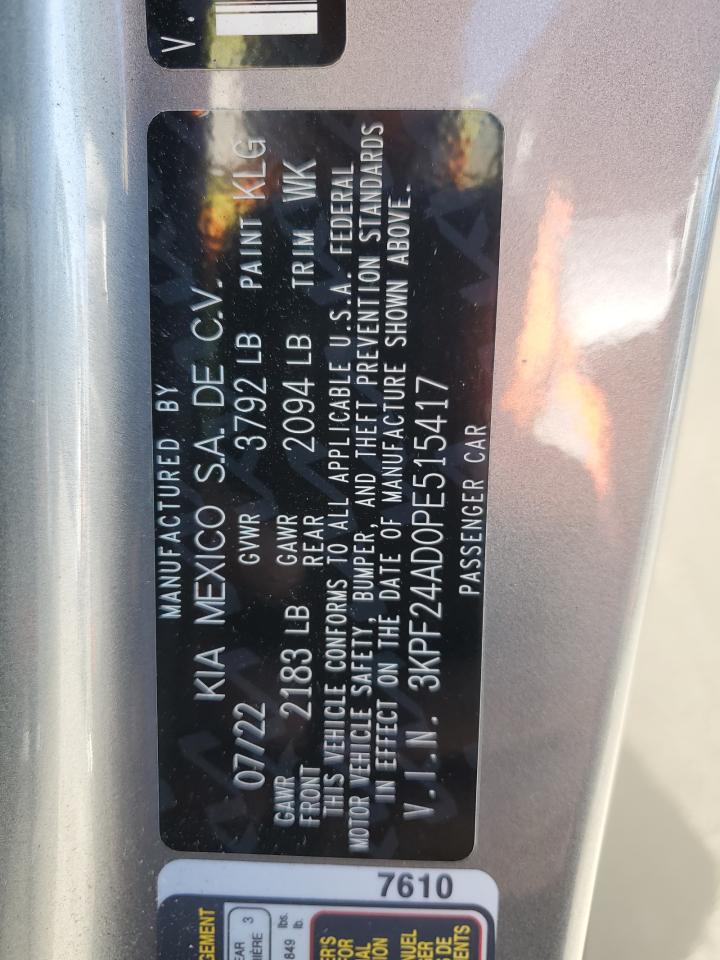 2023 Kia Forte Lx VIN: 3KPF24AD0PE515417 Lot: 90298055