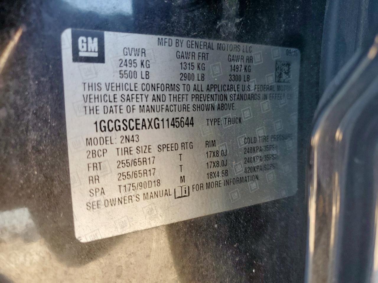 2016 Chevrolet Colorado Lt VIN: 1GCGSCEAXG1145644 Lot: 82388245