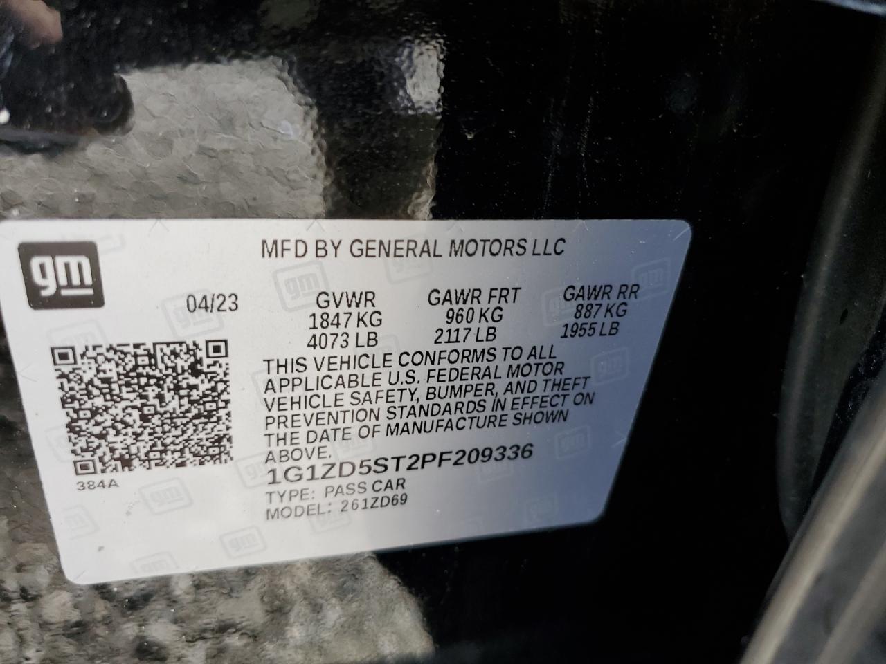 2023 Chevrolet Malibu Lt VIN: 1G1ZD5ST2PF209336 Lot: 70748445