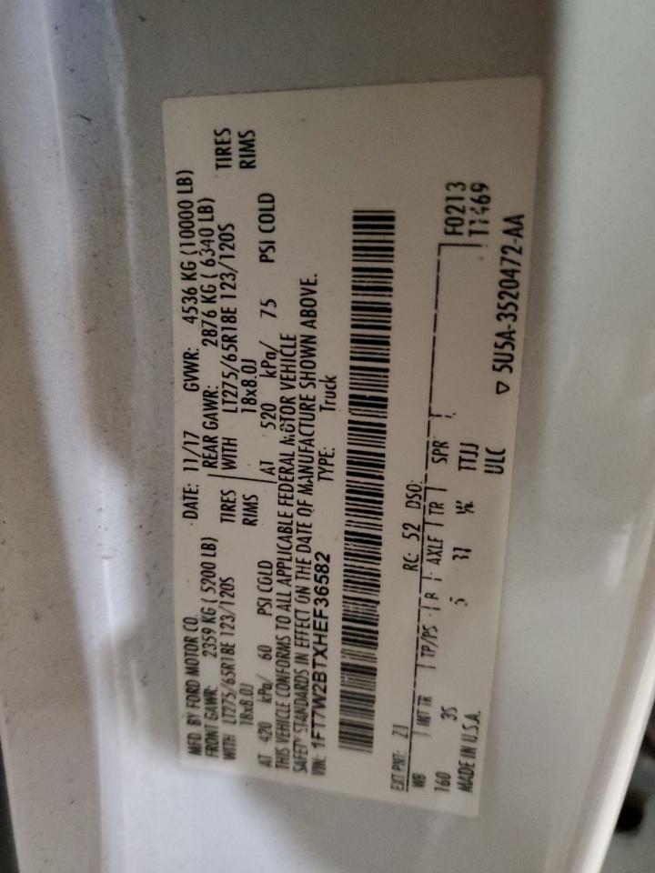 2017 Ford F250 Super Duty VIN: 1FT7W2BTXHEF36582 Lot: 89796385