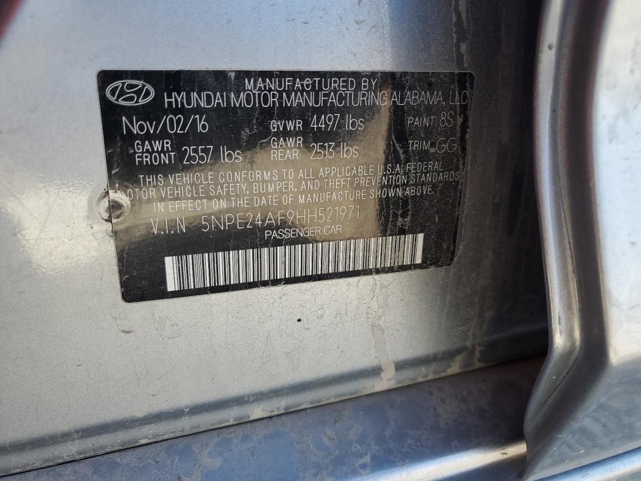 2017 Hyundai Sonata Se VIN: 5NPE24AF9HH521971 Lot: 81993935