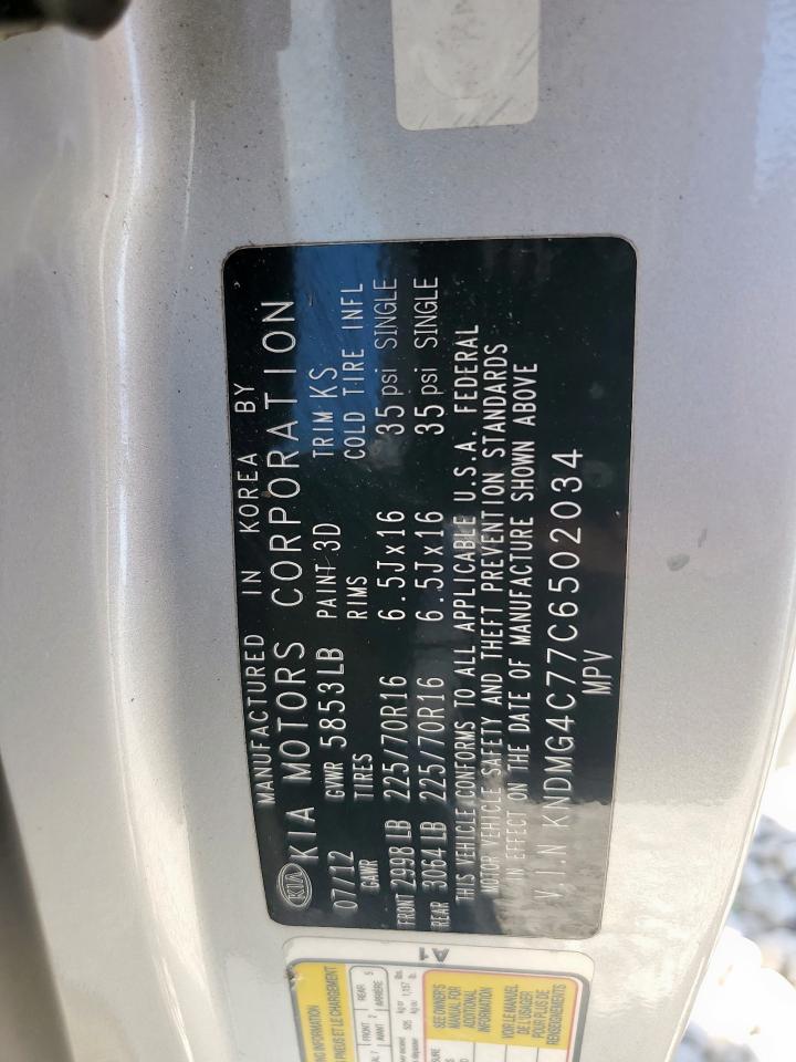 2012 Kia Sedona Lx VIN: KNDMG4C77C6502034 Lot: 90500505