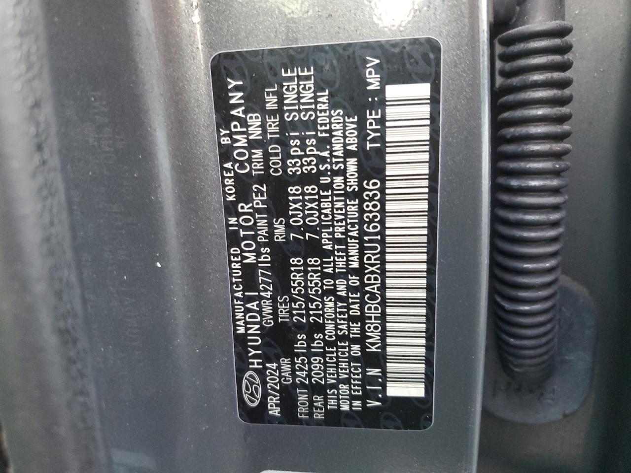 2024 Hyundai Kona Sel VIN: KM8HBCABXRU163836 Lot: 89875535