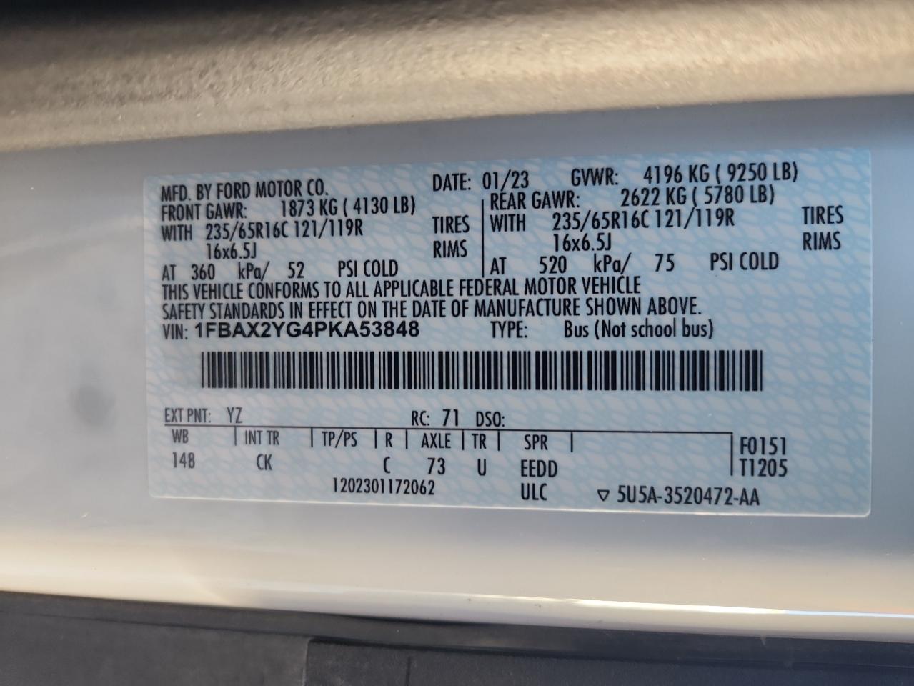 2023 Ford Transit T-350 VIN: 1FBAX2YG4PKA53848 Lot: 89790135