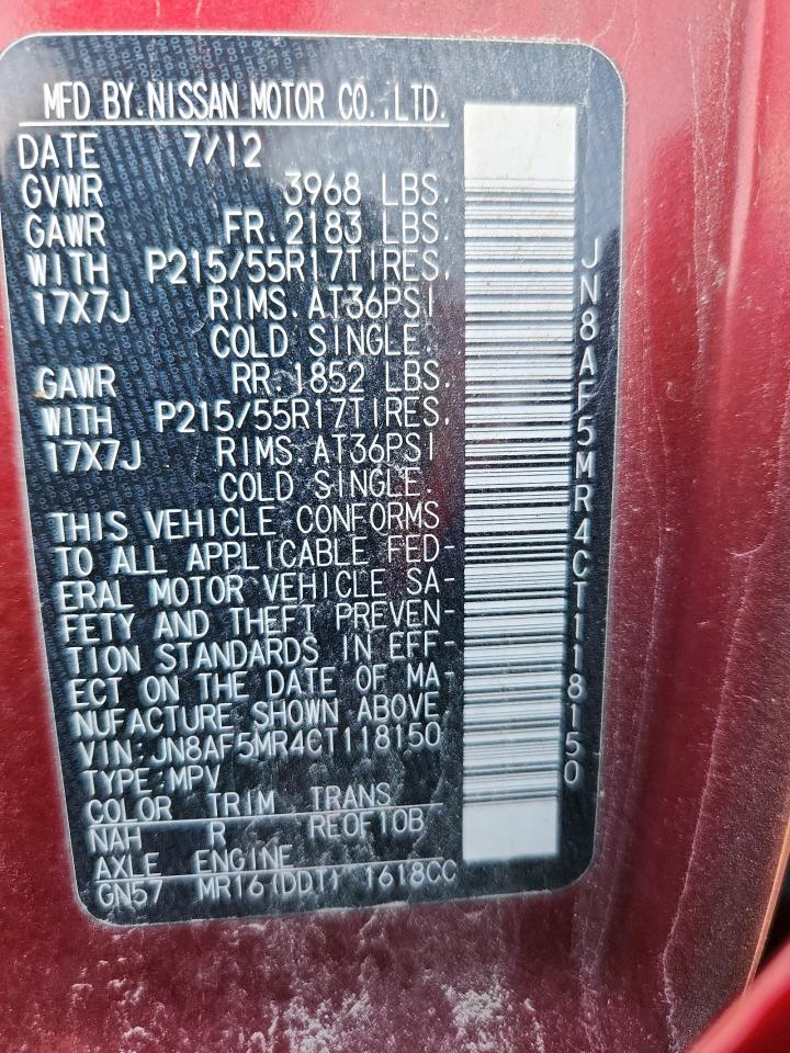 2012 Nissan Juke S VIN: JN8AF5MR4CT118150 Lot: 85567275