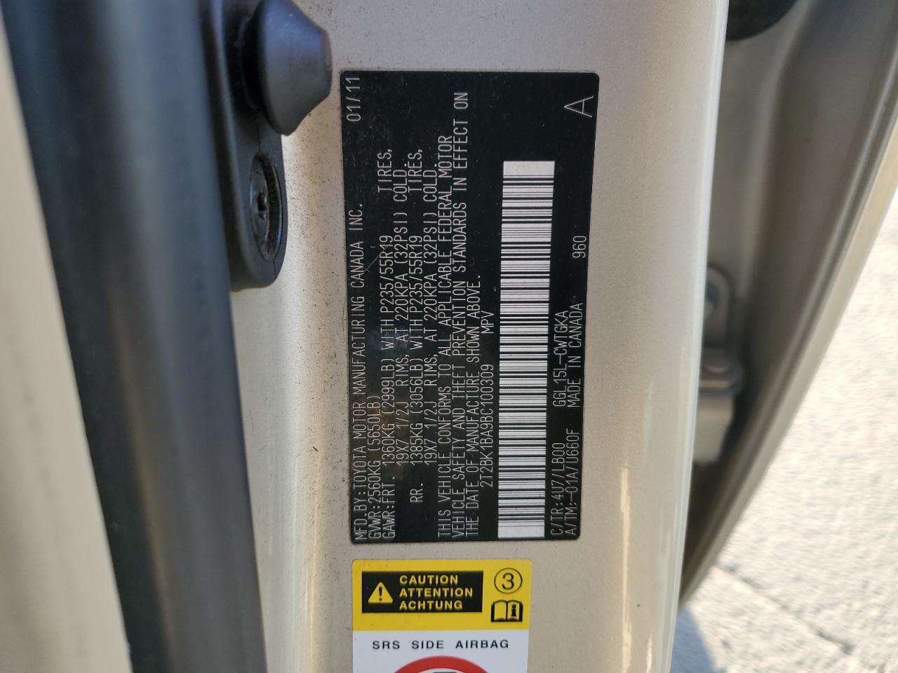 2011 Lexus Rx 350 VIN: 2T2BK1BA9BC100309 Lot: 90490165