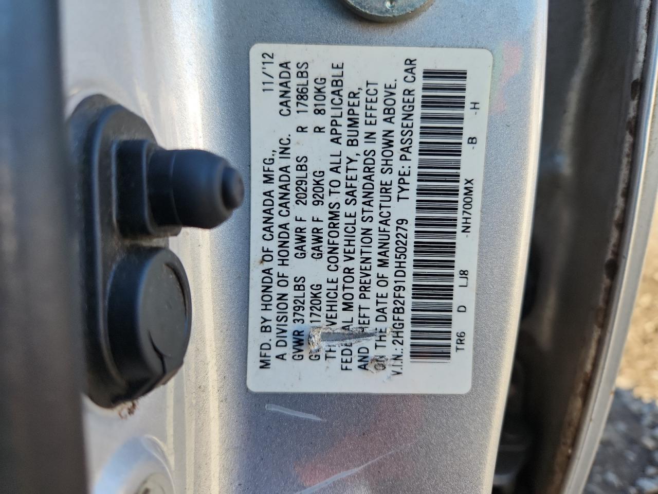 2013 Honda Civic Exl VIN: 2HGFB2F91DH502279 Lot: 82177895