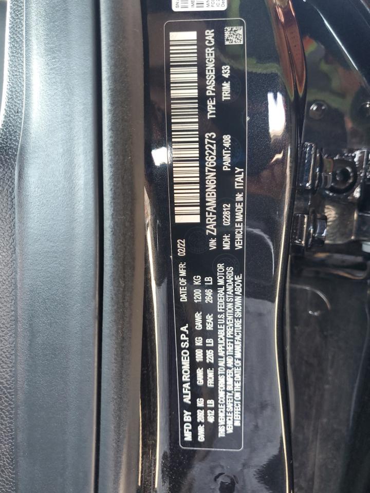 2022 Alfa Romeo Giulia Super VIN: ZARFAMBN6N7662273 Lot: 90457335