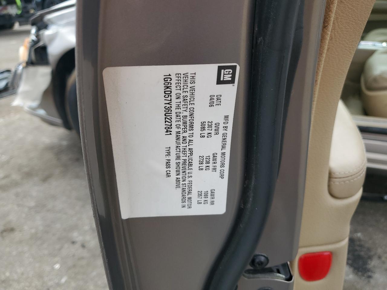 2006 Cadillac Dts VIN: 1G6KD57Y36U227841 Lot: 82368825