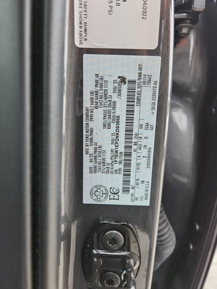 2022 Ford F150 Supercrew VIN: 1FTEW1EP2NKD93866 Lot: 90419305