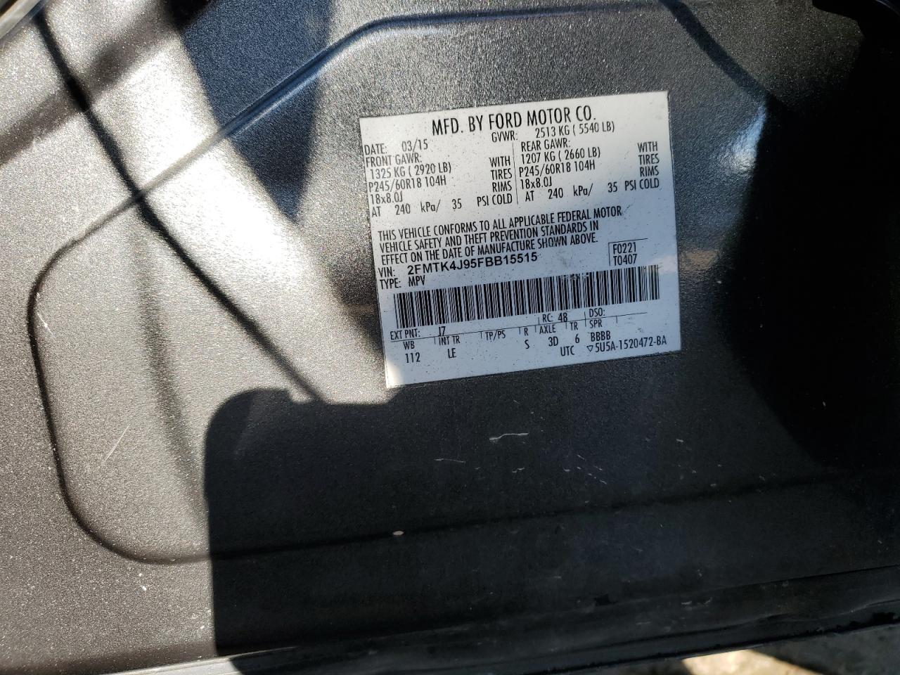 2015 Ford Edge Sel VIN: 2FMTK4J95FBB15515 Lot: 82780345