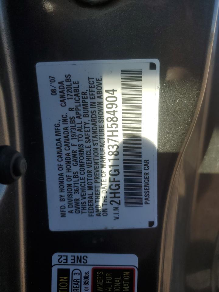 2007 Honda Civic Ex VIN: 2HGFG11837H584904 Lot: 82408645