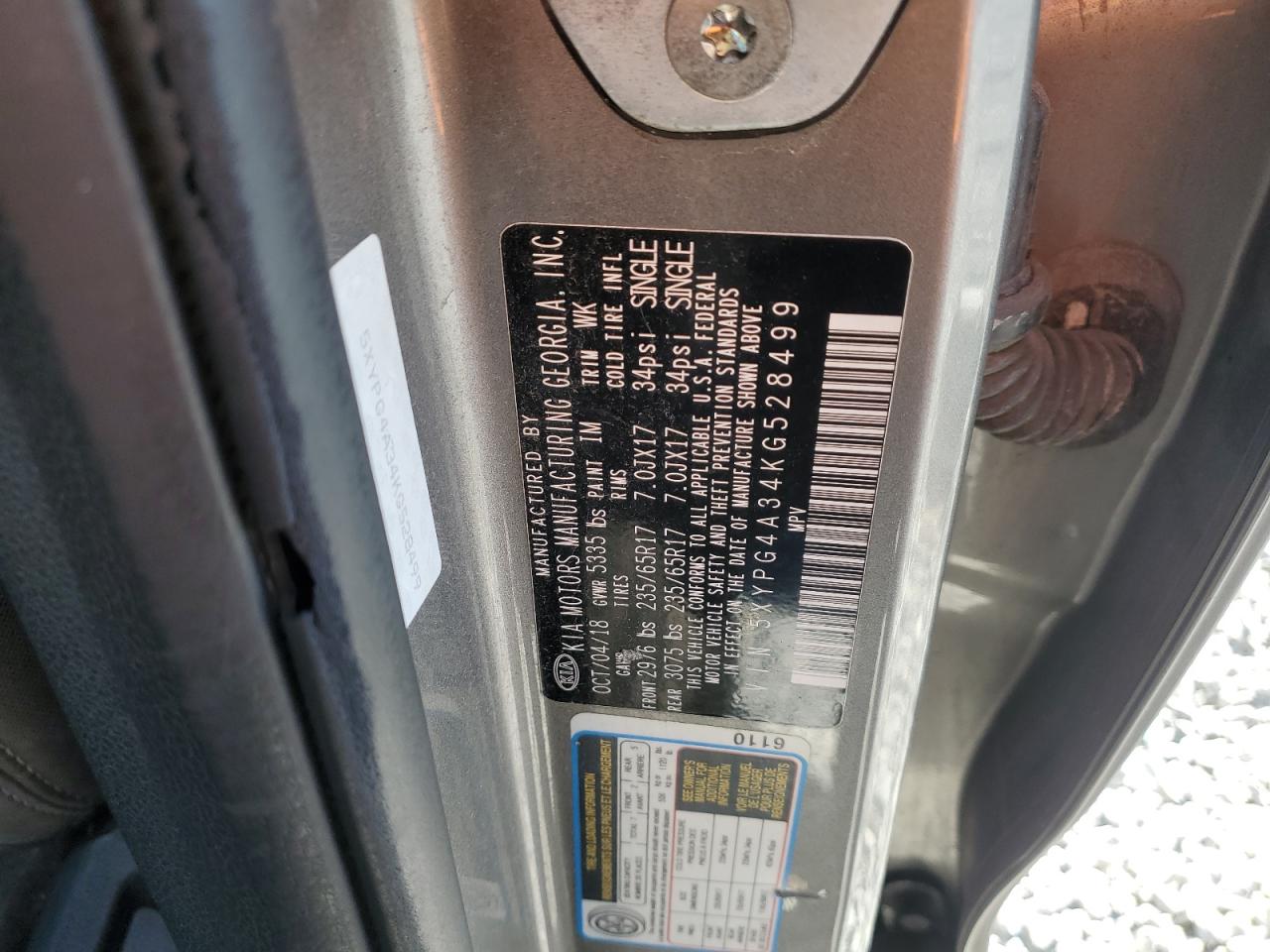 2019 Kia Sorento L VIN: 5XYPG4A34KG528499 Lot: 86126515