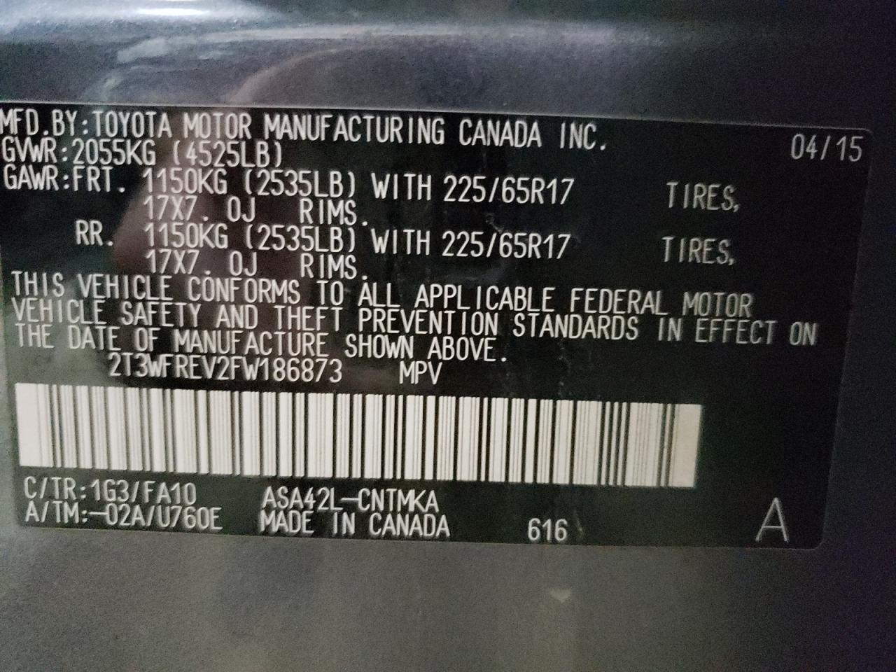 2015 Toyota Rav4 Xle VIN: 2T3WFREV2FW186873 Lot: 90125605