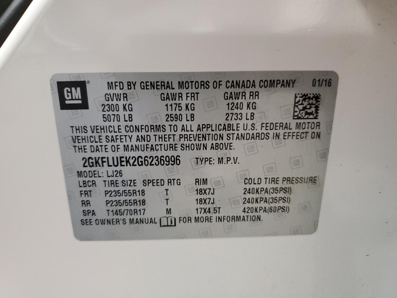 2016 GMC Terrain Slt VIN: 2GKFLUEK2G6236996 Lot: 82582375