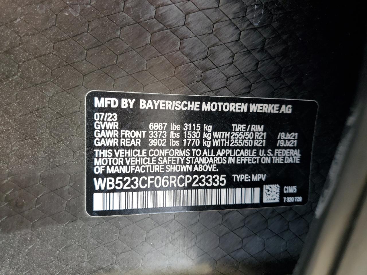 2024 BMW Ix xDrive50 VIN: WB523CF06RCP23335 Lot: 90251985