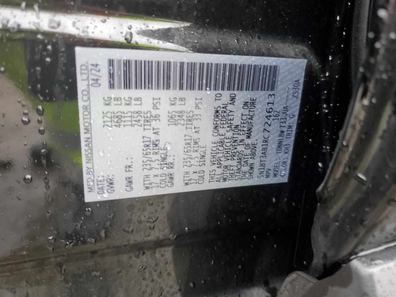 2024 Nissan Rogue S VIN: 5N1BT3AB1RC724613 Lot: 85927585