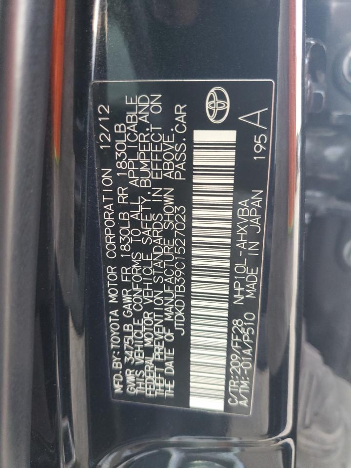 2012 Toyota Prius C VIN: JTDKDTB39C1527023 Lot: 86199025