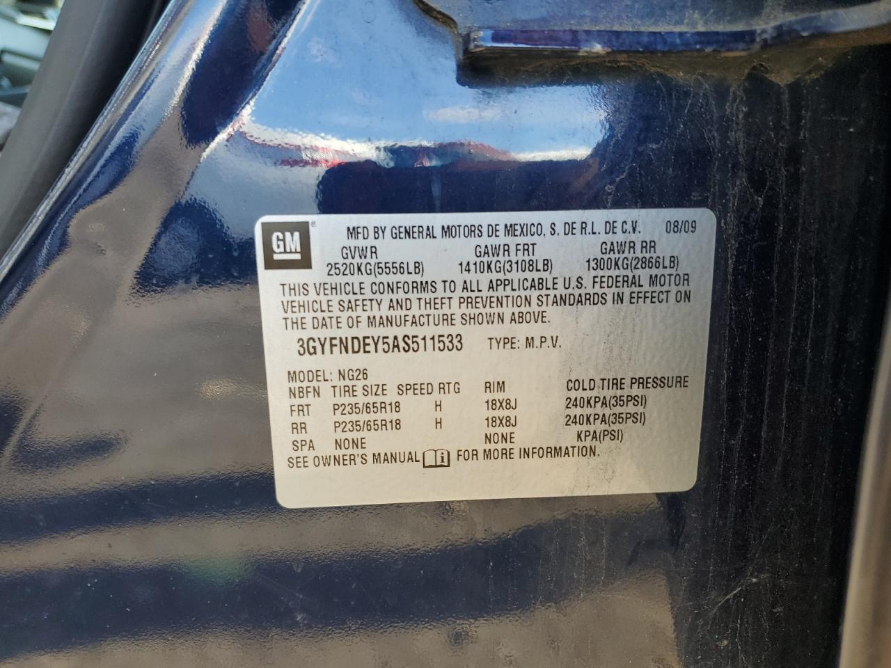 2010 Cadillac Srx Luxury Collection VIN: 3GYFNDEY5AS511533 Lot: 87300235