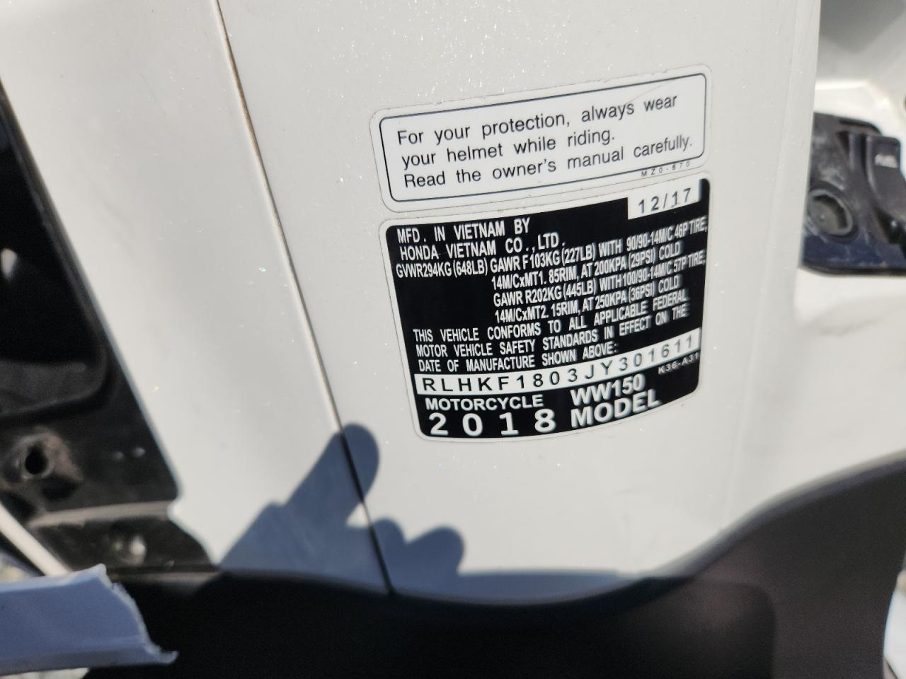 2018 Honda Pcx 150 VIN: RLHKF1803JY301611 Lot: 90137185