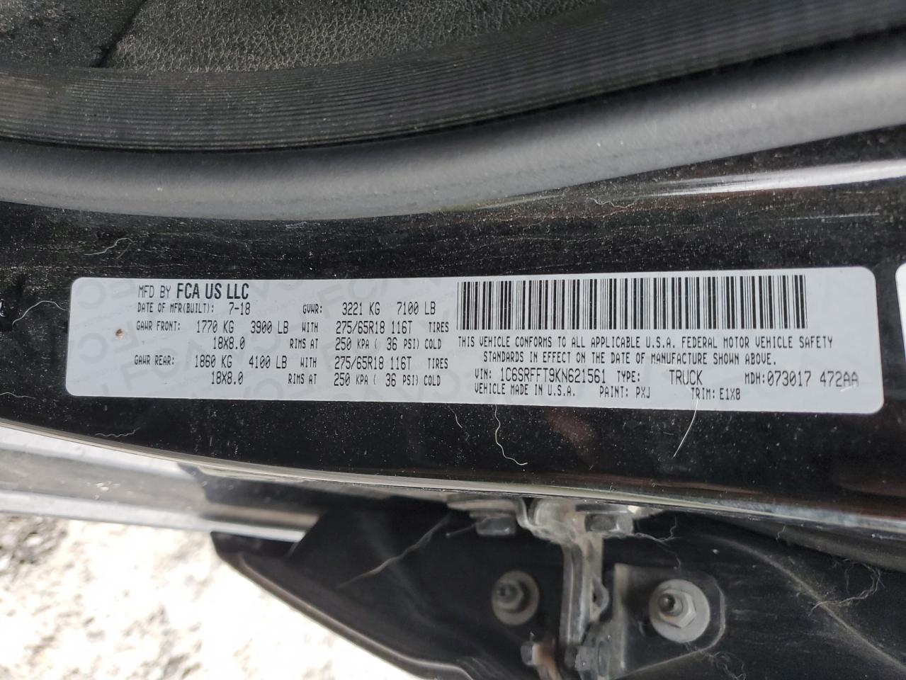 2019 Ram 1500 Big Horn/Lone Star VIN: 1C6SRFFT9KN621561 Lot: 82727155