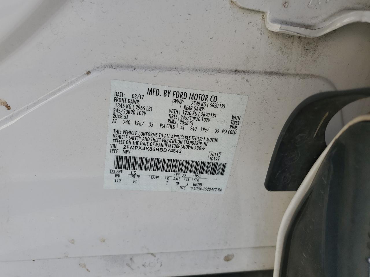 2017 Ford Edge Titanium VIN: 2FMPK4K86HBB74843 Lot: 83985865