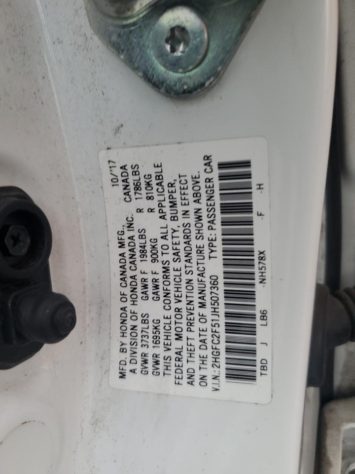 2018 Honda Civic Lx VIN: 2HGFC2F51JH507360 Lot: 85728395