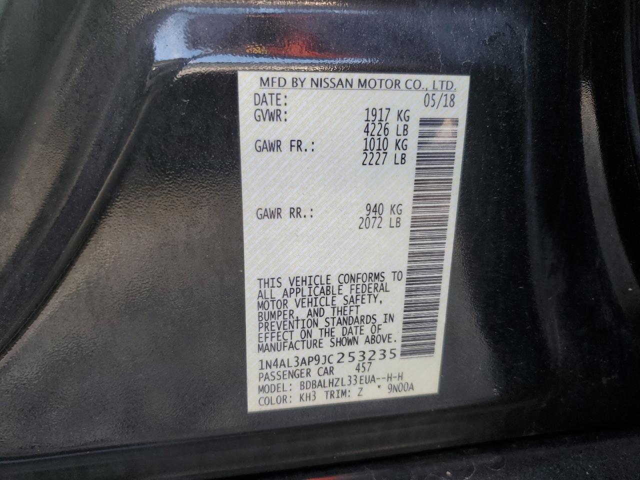 2018 Nissan Altima 2.5 VIN: 1N4AL3AP9JC253235 Lot: 84250415
