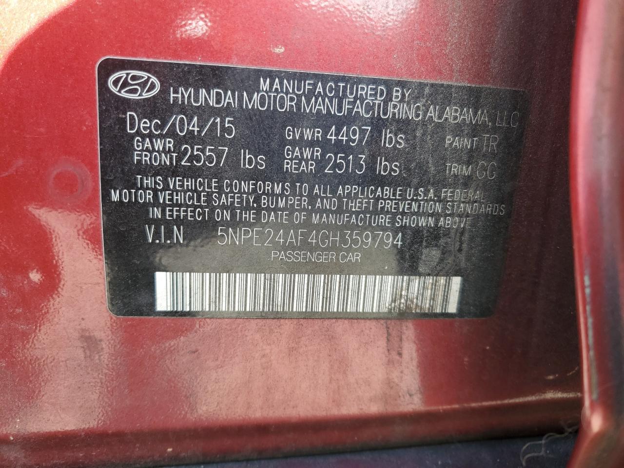 2016 Hyundai Sonata Se VIN: 5NPE24AF4GH359794 Lot: 81987655