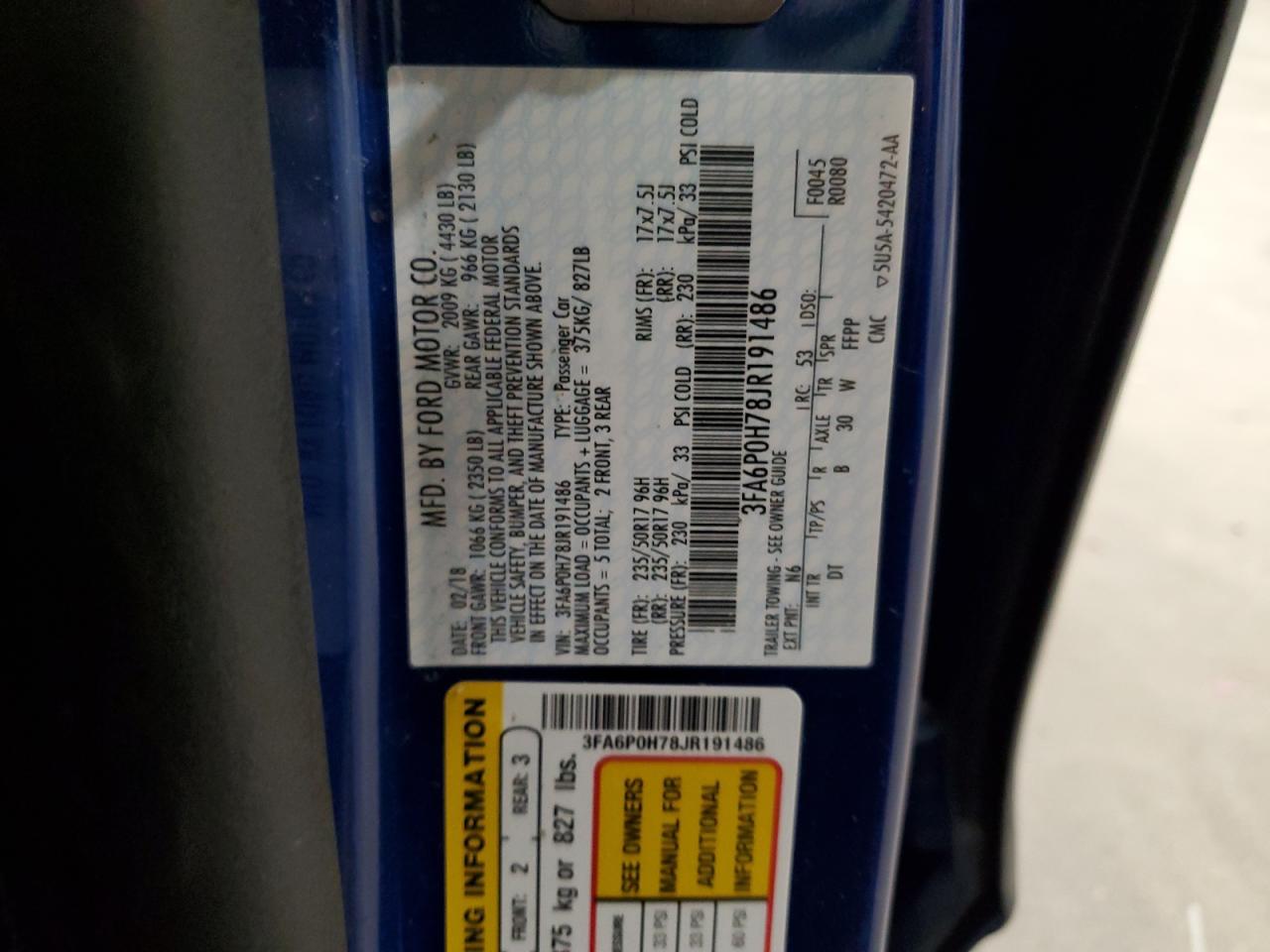 2018 Ford Fusion Se VIN: 3FA6P0H78JR191486 Lot: 82735975