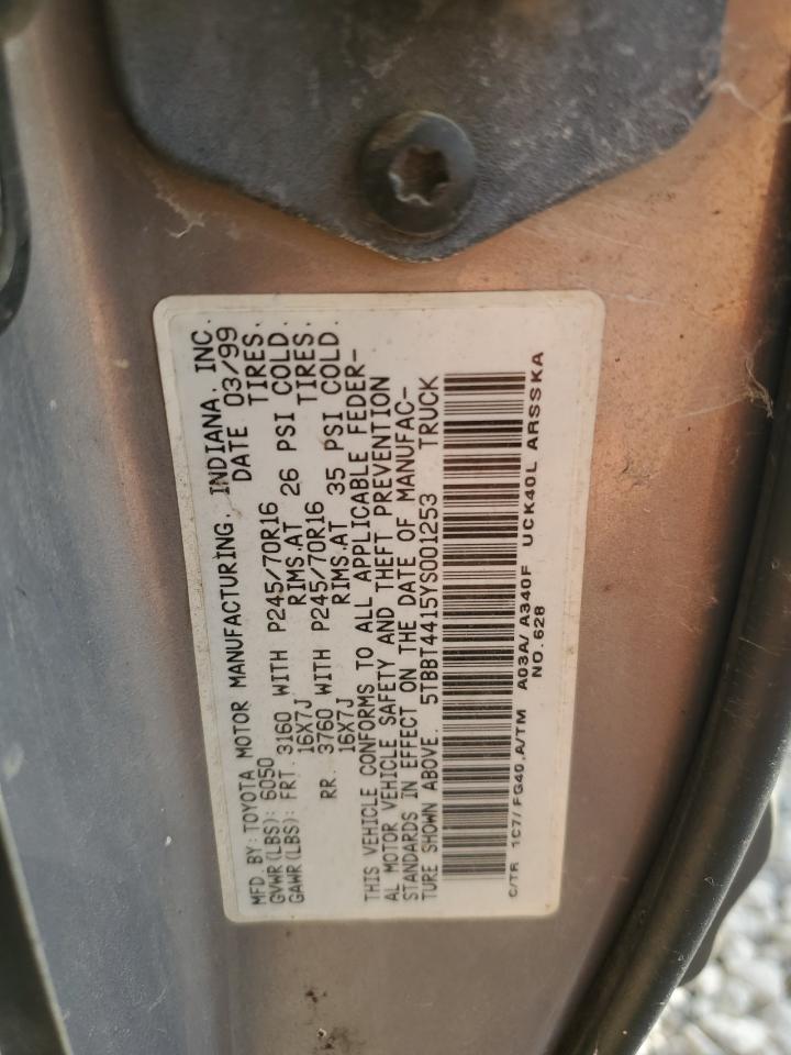 2000 Toyota Tundra Access Cab VIN: 5TBBT4415YS001253 Lot: 85111055