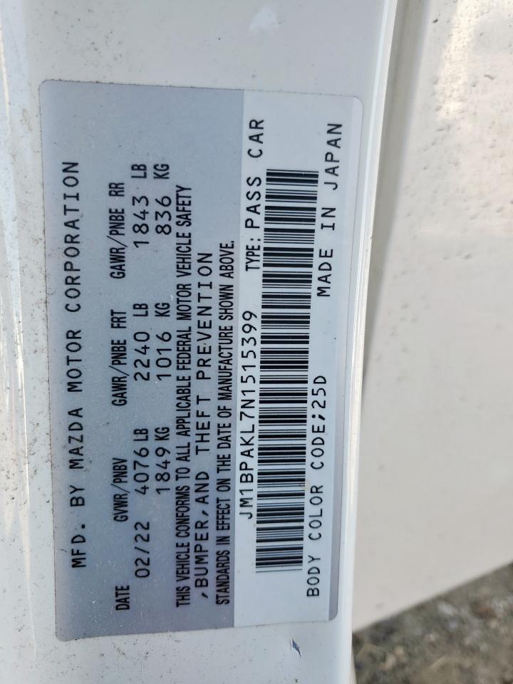 2022 Mazda 3 Select VIN: JM1BPAKL7N1515399 Lot: 90269965