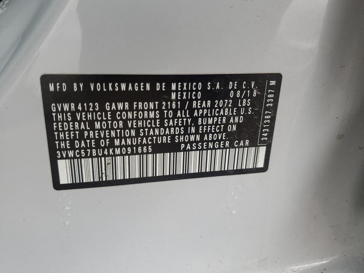 2019 Volkswagen Jetta S VIN: 3VWC57BU4KM091665 Lot: 85091285