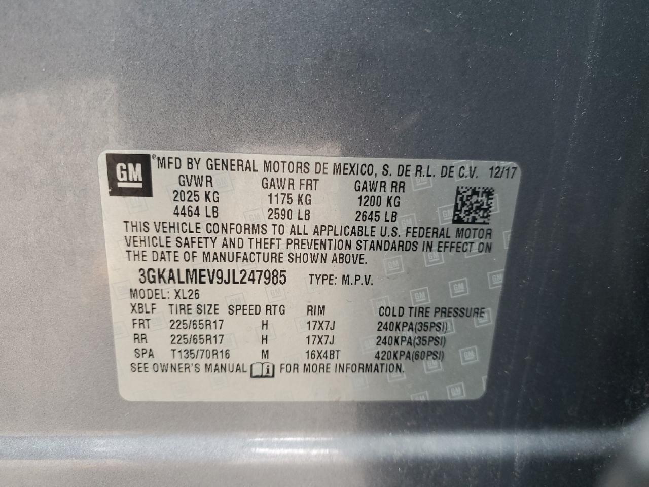 2018 GMC Terrain Sle VIN: 3GKALMEV9JL247985 Lot: 90469655