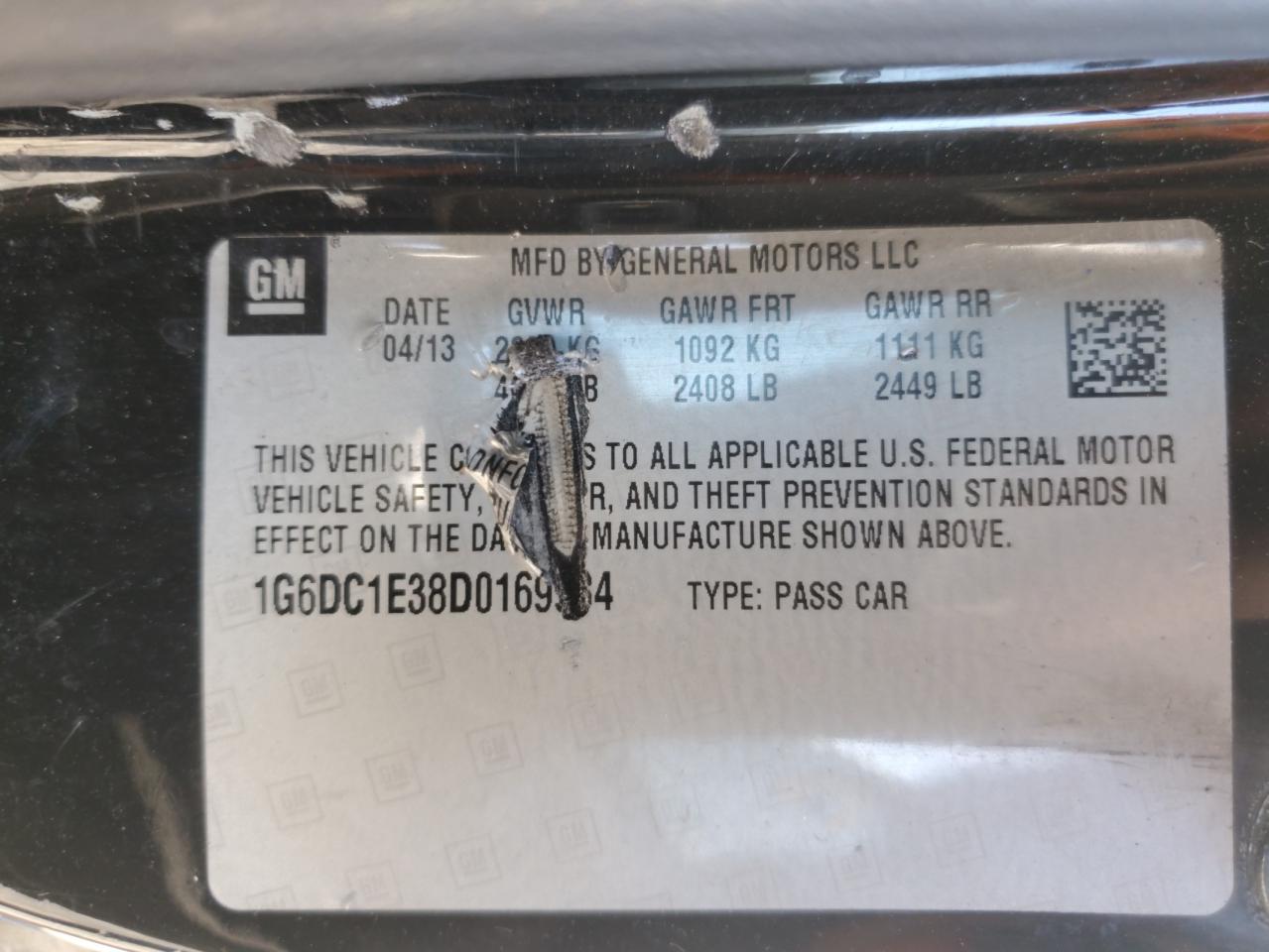 2013 Cadillac Cts VIN: 1G6DC1E38D0169984 Lot: 85306345