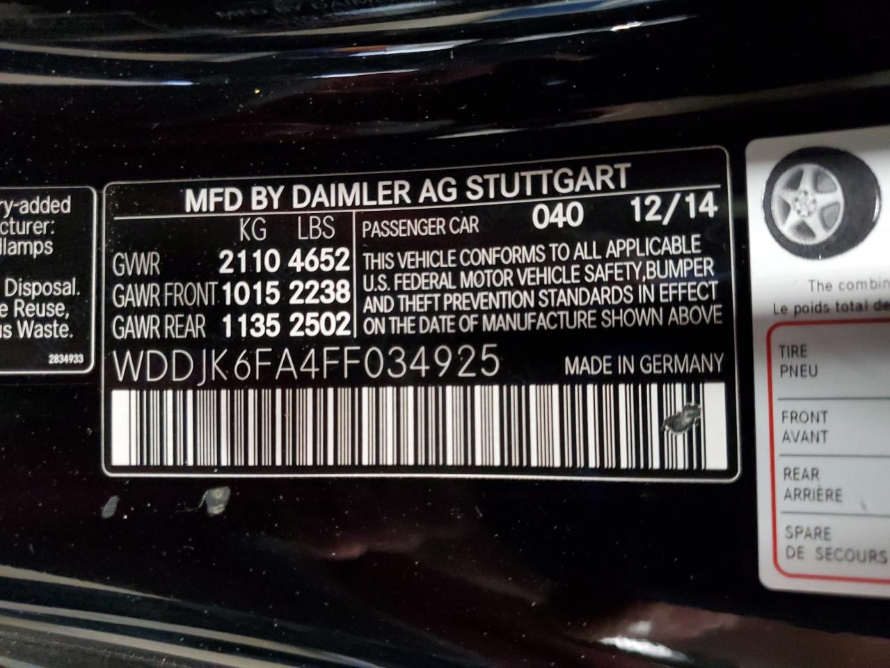 2015 Mercedes-Benz Sl 400 VIN: WDDJK6FA4FF034925 Lot: 85879645