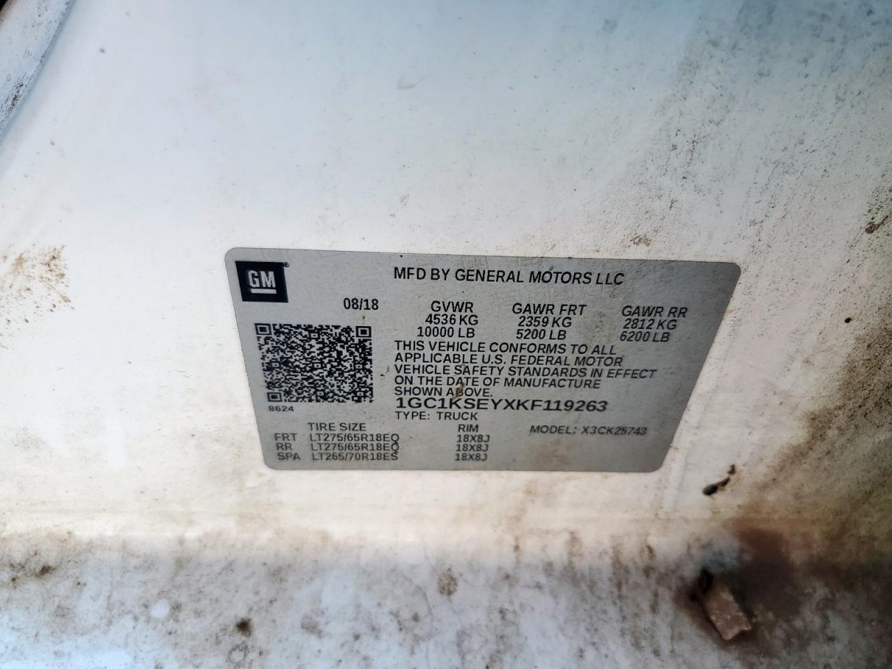 2019 Chevrolet Silverado K2500 Heavy Duty Lt VIN: 1GC1KSEYXKF119263 Lot: 85350845