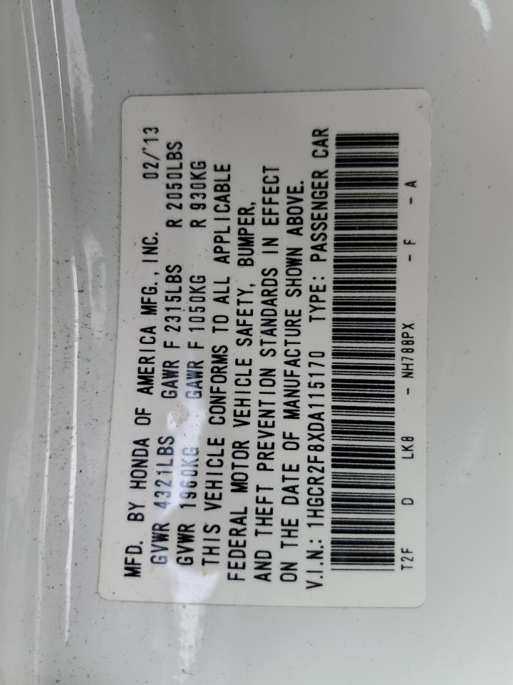 2013 Honda Accord Exl VIN: 1HGCR2F8XDA115170 Lot: 84922965