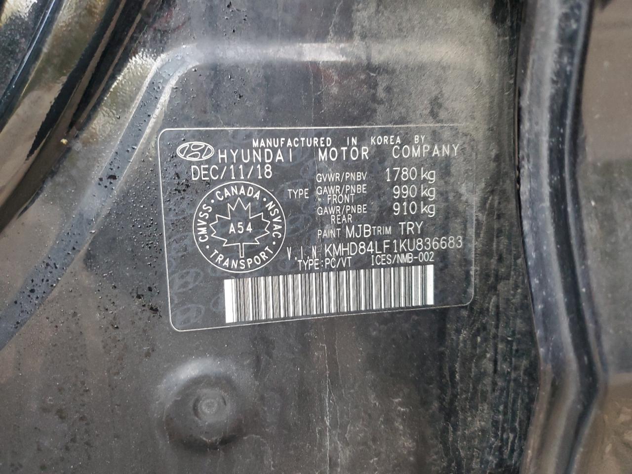 2019 Hyundai Elantra Sel VIN: KMHD84LF1KU836683 Lot: 85279075