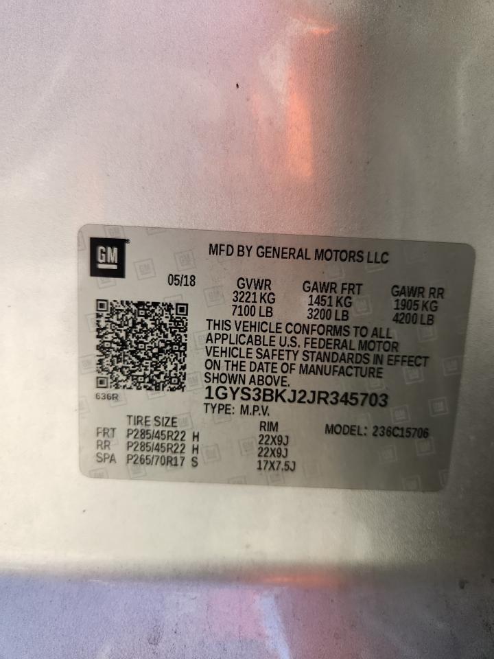 2018 Cadillac Escalade Luxury VIN: 1GYS3BKJ2JR345703 Lot: 89450825