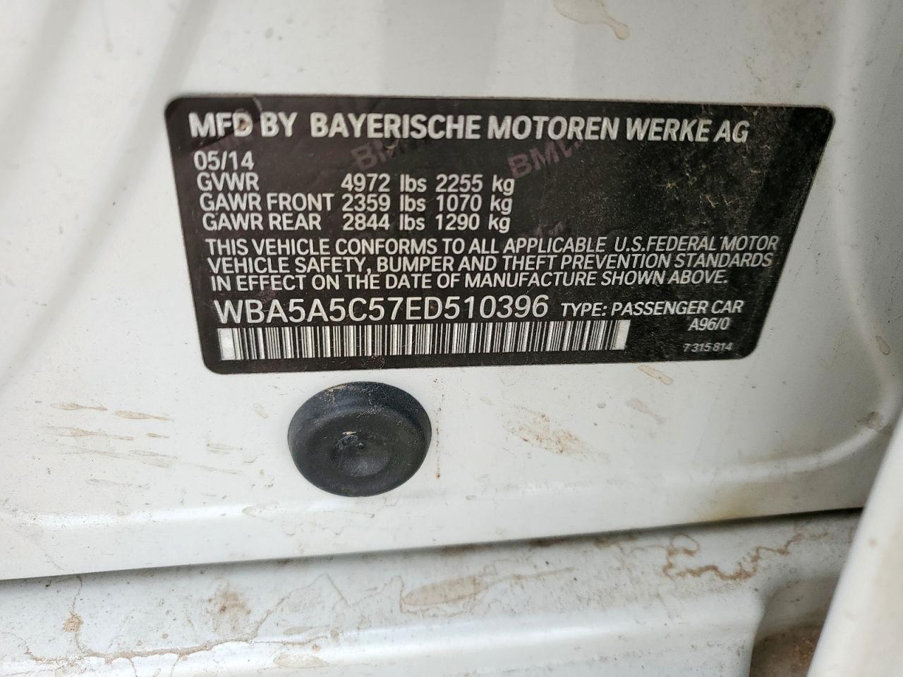 2014 BMW 528 I VIN: WBA5A5C57ED510396 Lot: 85285145