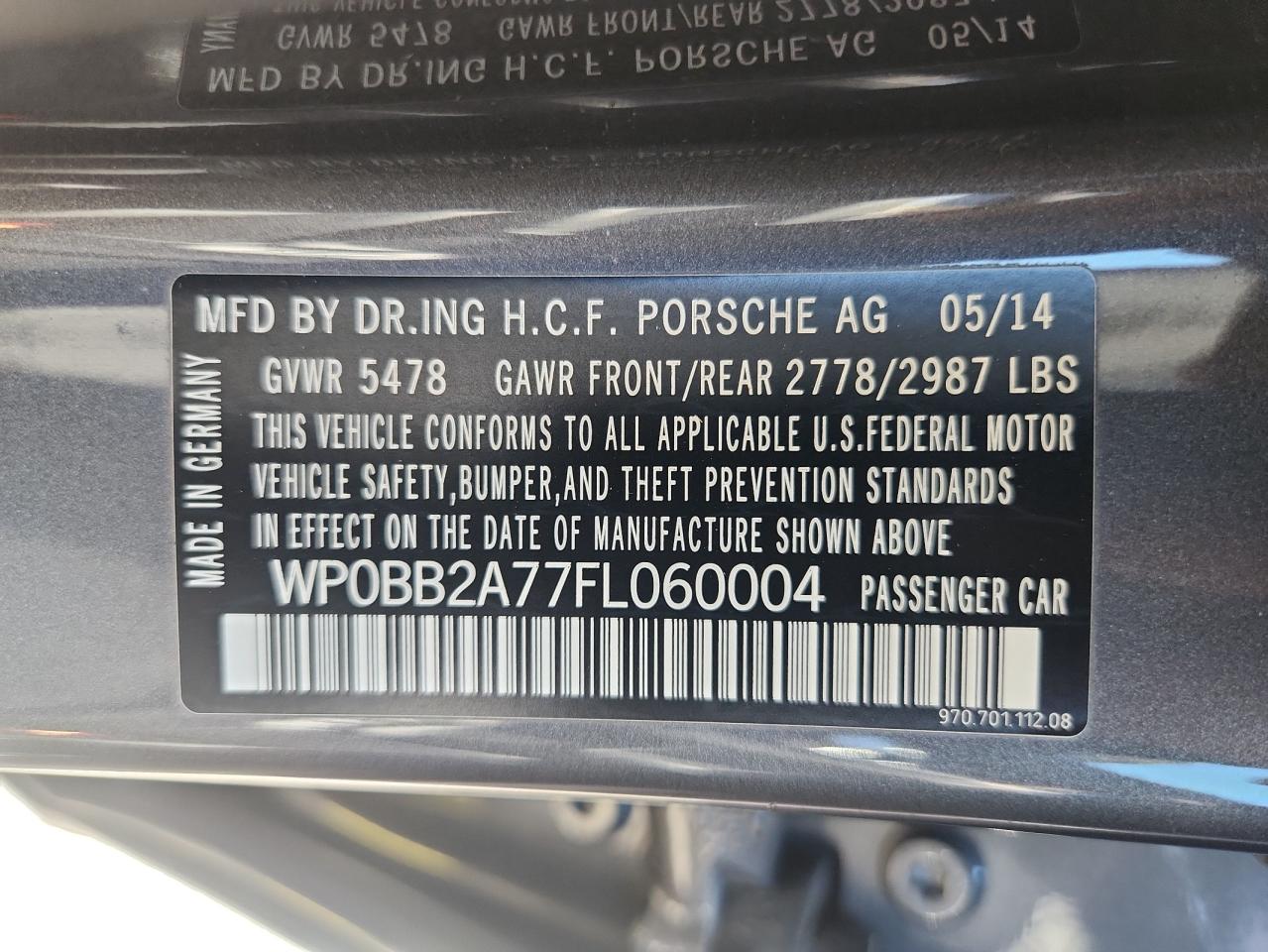 2015 Porsche Panamera 4S Executive VIN: WP0BB2A77FL060004 Lot: 82321925