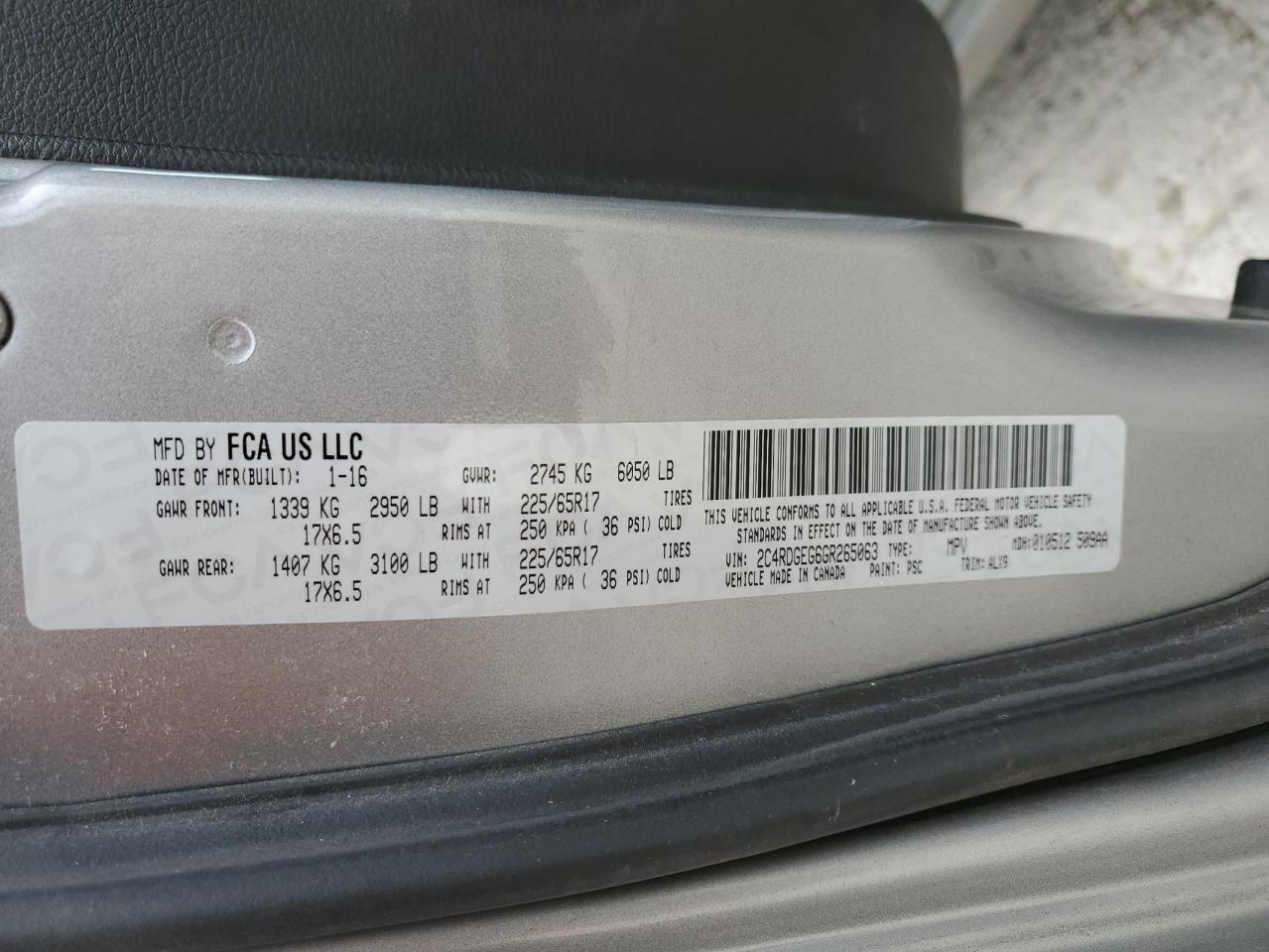 2016 Dodge Grand Caravan R/T VIN: 2C4RDGEG6GR265063 Lot: 90021035