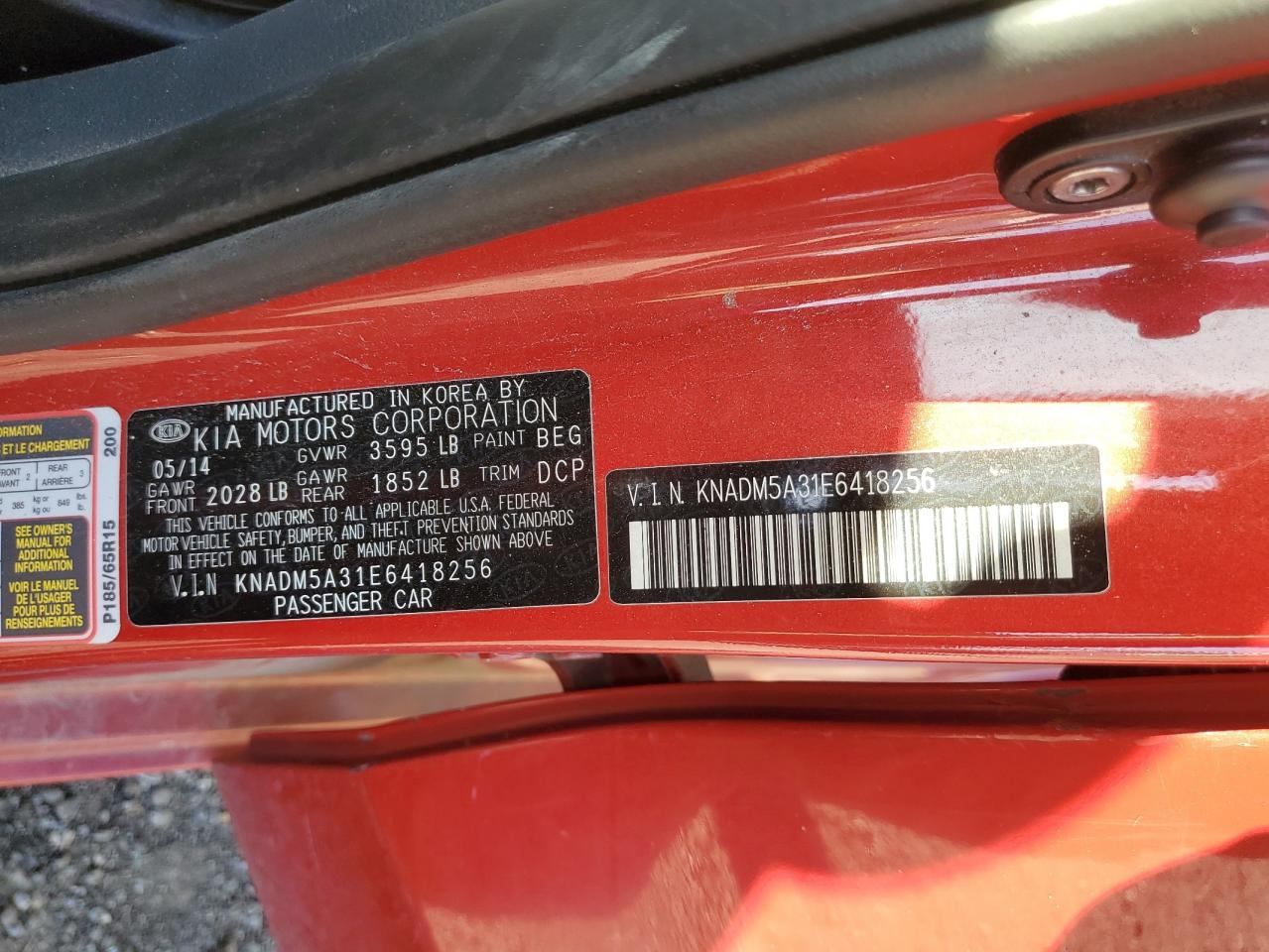 2014 Kia Rio Lx VIN: KNADM5A31E6418256 Lot: 85107025