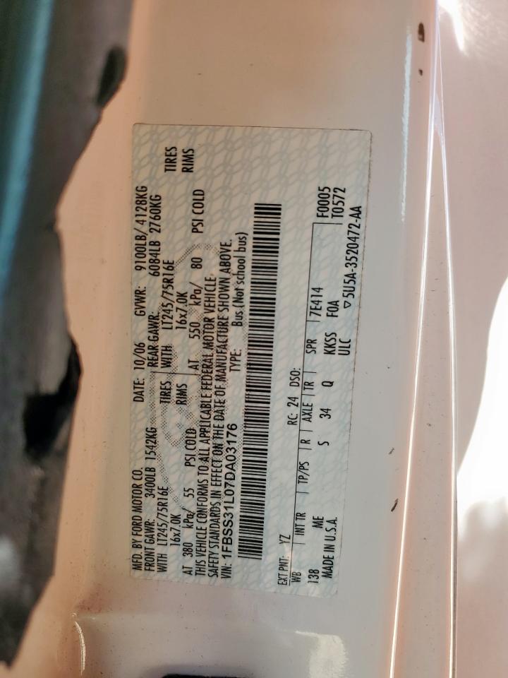 2007 Ford Econoline E350 Super Duty Wagon VIN: 1FBSS31L07DA03176 Lot: 84901465