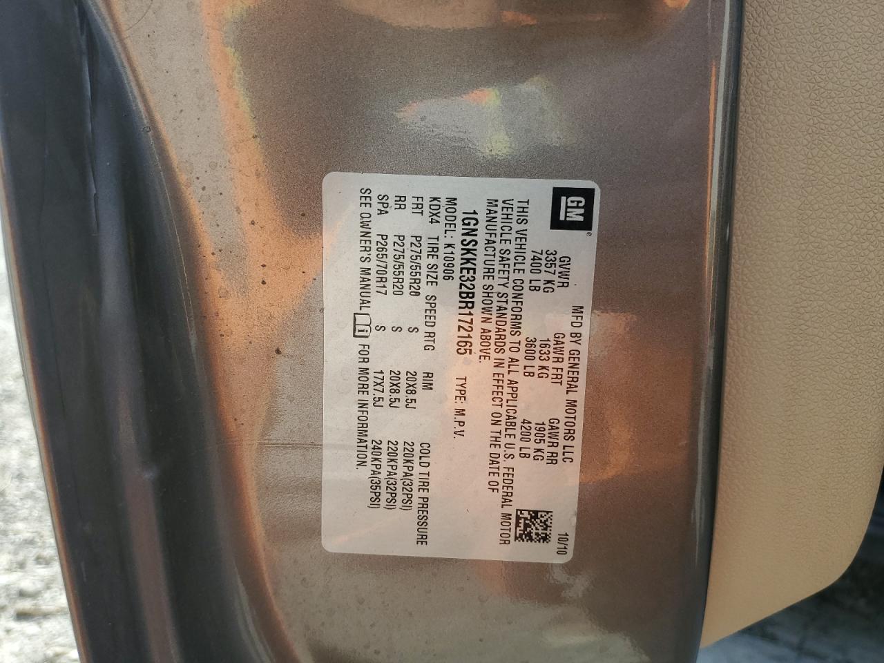 2011 Chevrolet Suburban K1500 Ltz VIN: 1GNSKKE32BR172165 Lot: 84960505