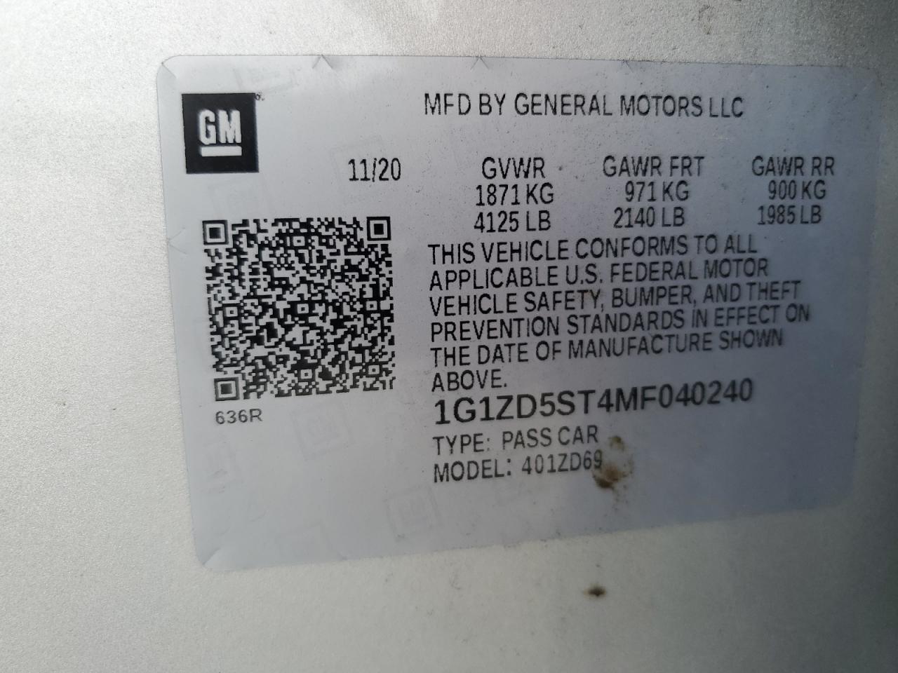 2021 Chevrolet Malibu Lt VIN: 1G1ZD5ST4MF040240 Lot: 82204555