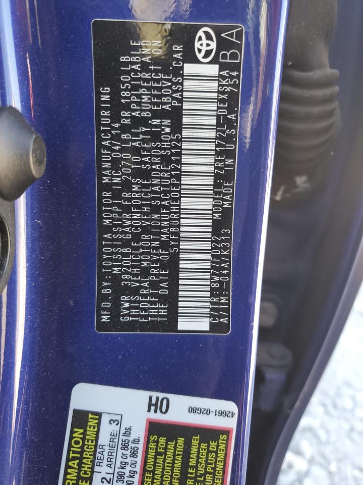 2014 Toyota Corolla L VIN: 5YFBURHE0EP121125 Lot: 86091645