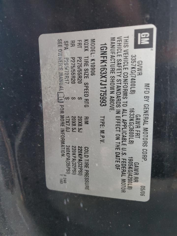 2007 Chevrolet Suburban K1500 VIN: 1GNFK163X7J175993 Lot: 82354525